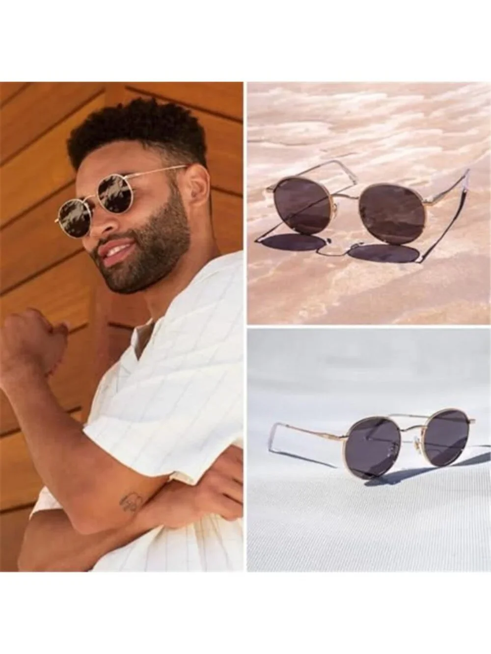 WearMe Pro Round Sunglasses Gold Frame Green Lens Retro Vintage Shades Unisex